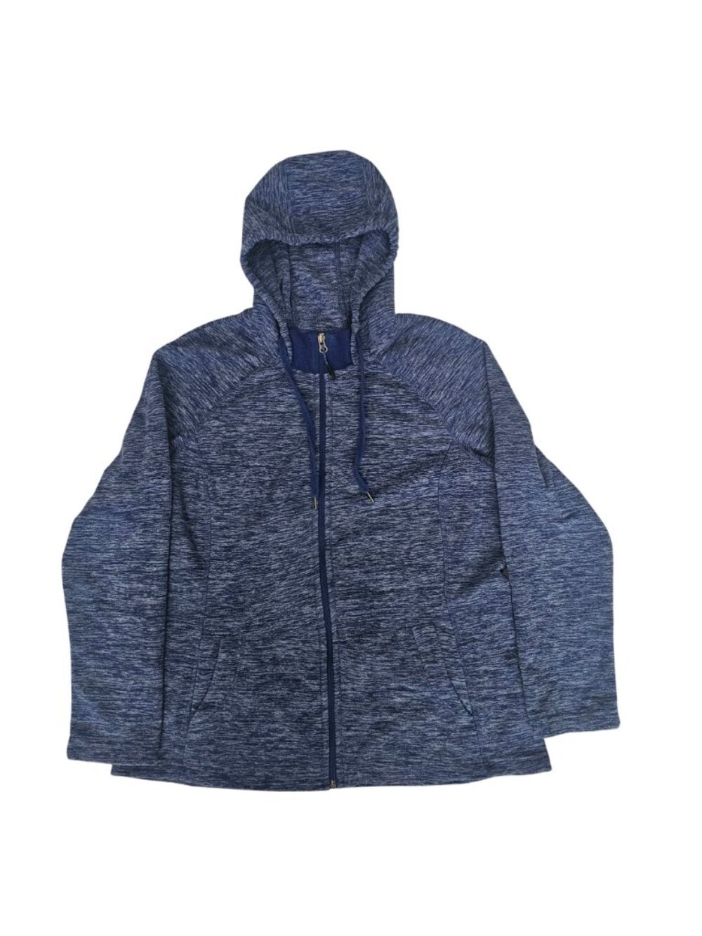 Green Tea Blue Heathered Full Zip Front Drawstring Hoodie Sweater Women's XL - Picture 2 of 10